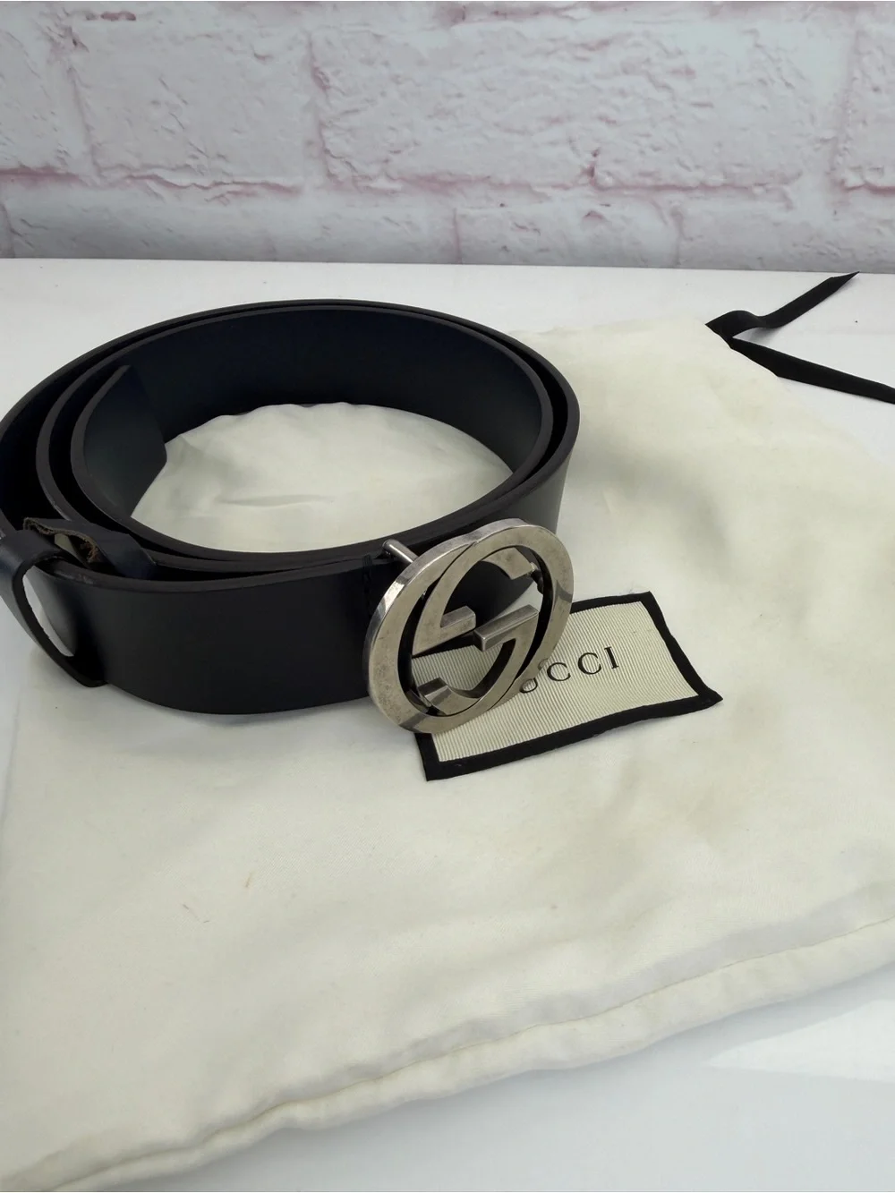 Gucci Black Leather Interlocking Gg Belt with Silver Double G Logo 546389 90/36